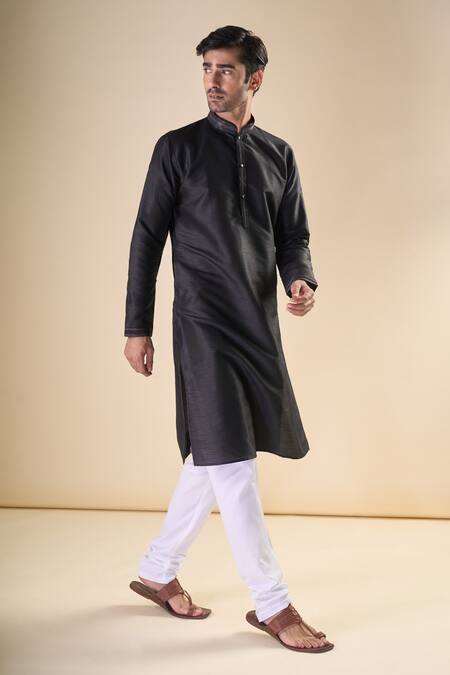 Arihant Rai Sinha_Black Silk Straight Plain Kurta_at_Aza_Fashions