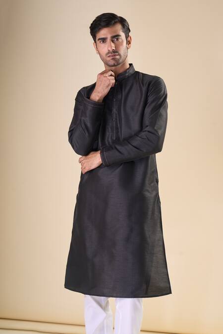 Buy_Arihant Rai Sinha_Black Silk Straight Plain Kurta