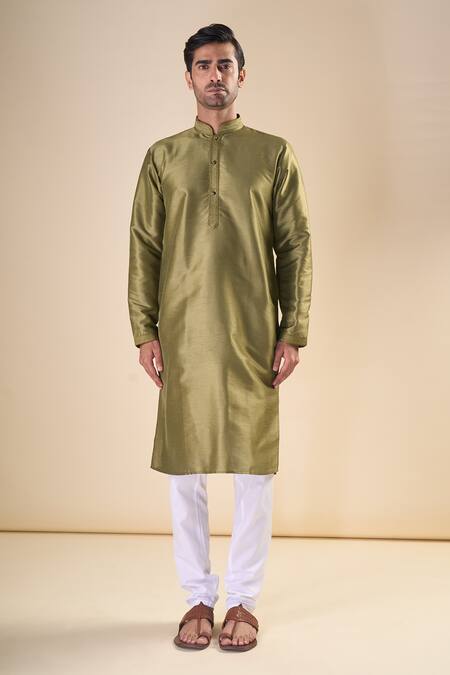 Arihant Rai Sinha Green Silk Band Collar Straight Kurta Online at Aza Fashions Arihant Rai Sinha_Green Silk Band Collar Straight Kurta_Online_at_Aza_Fashions
