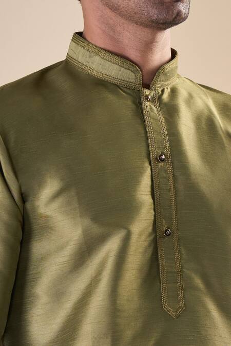 Arihant Rai Sinha Green Silk Band Collar Straight Kurta at Aza Fashions Arihant Rai Sinha_Green Silk Band Collar Straight Kurta_at_Aza_Fashions