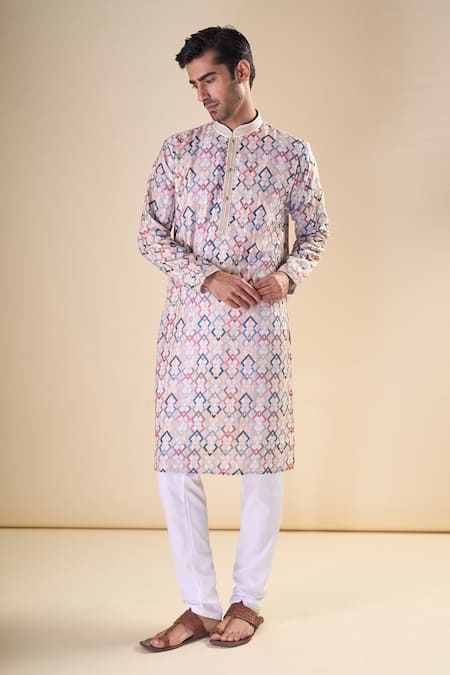 Aryavir Malhotra Geometric Pattern Cotton Kurta 