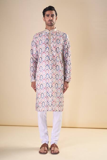 Arihant Rai Sinha_Multi Color Cotton Geometric Pattern Kurta_Online_at_Aza_Fashions