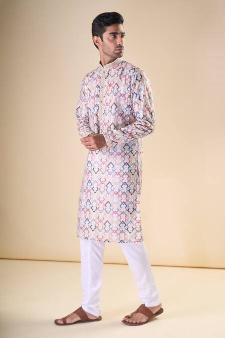 Buy_Arihant Rai Sinha_Multi Color Cotton Geometric Pattern Kurta_Online_at_Aza_Fashions