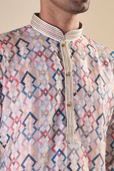 Arihant Rai Sinha_Multi Color Cotton Geometric Pattern Kurta_at_Aza_Fashions