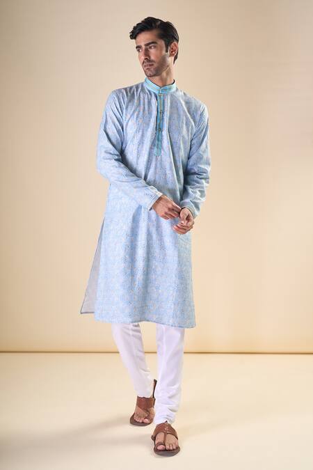 Buy_Arihant Rai Sinha_Blue Cotton Sequins Detailed Straight Kurta_Online_at_Aza_Fashions