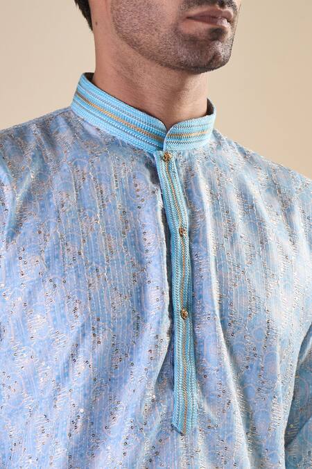 Buy_Arihant Rai Sinha_Blue Cotton Sequins Detailed Straight Kurta