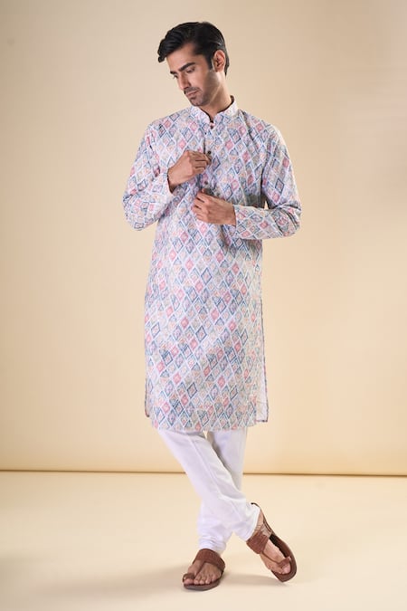 Aryavir Malhotra Geometric Pattern Cotton Kurta 