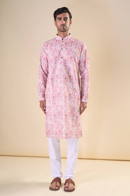 Arihant Rai Sinha Pink Cotton Embroidery Straight Kurta Online at Aza Fashions Arihant Rai Sinha_Pink Cotton Embroidery Straight Kurta_Online_at_Aza_Fashions
