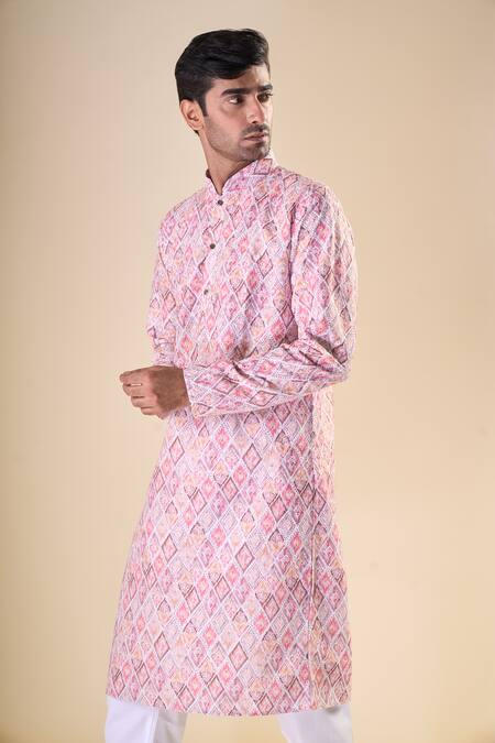 Shop Arihant Rai Sinha Pink Cotton Embroidery Straight Kurta Online at Aza Fashions Shop_Arihant Rai Sinha_Pink Cotton Embroidery Straight Kurta_Online_at_Aza_Fashions