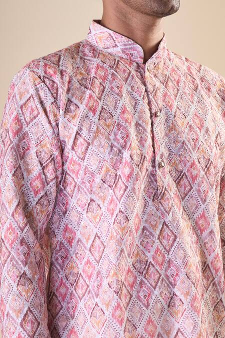 Arihant Rai Sinha Pink Cotton Embroidery Straight Kurta at Aza Fashions Arihant Rai Sinha_Pink Cotton Embroidery Straight Kurta_at_Aza_Fashions