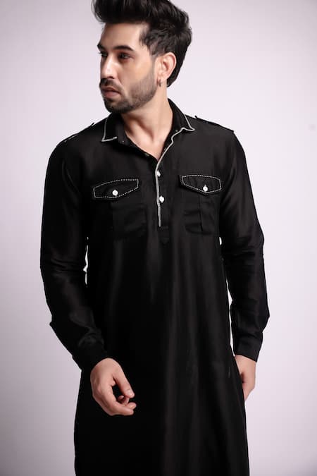 Bihart Anantha Kaaj Embroidered Pathani Kurta With Salwar 