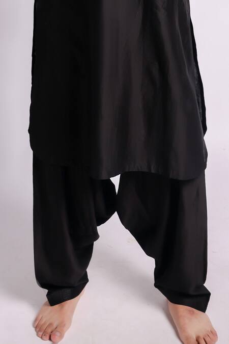 Bihart_Black Chanderi Embroidery Anantha Kaaj Pathani Kurta With Salwar _Online_at_Aza_Fashions