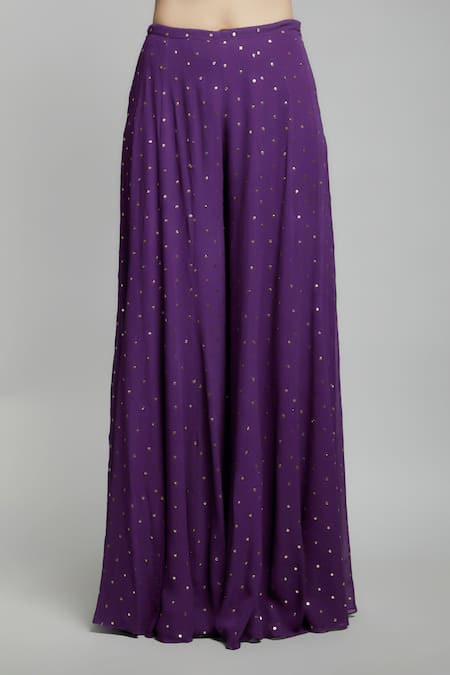 Payal Singhal_Purple Organza, Georgette, Muslin Tassels, Floral Butti Hand Jacket Sharara Set _Online_at_Aza_Fashions