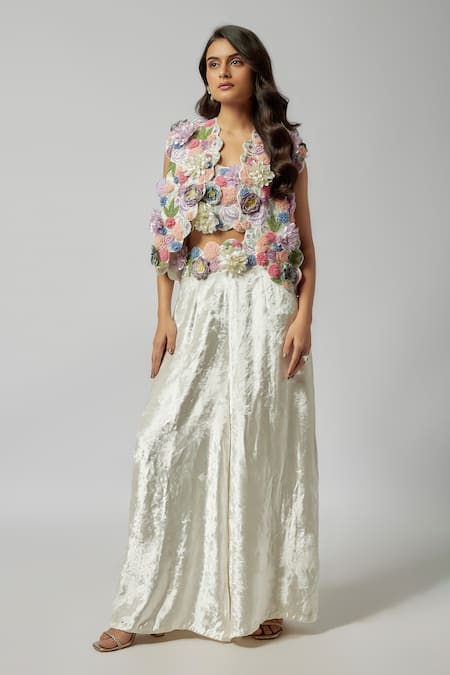 Payal Singhal 3D Floral Embroidered Jacket Palazzo Set 