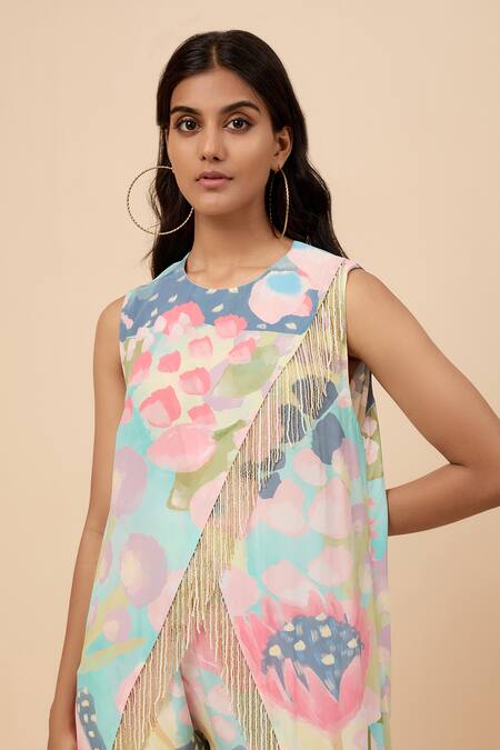 Buy_Payal Singhal_Multi Color Crepe Round Neck Euphoria Print Kurta With Pant _Online_at_Aza_Fashions