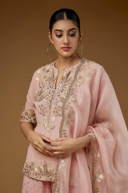 Buy Payal Singhal Pink Georgette, Organza, Muslin Embroidery, Floral Short Kurta And Sharara Set Online at Aza Fashions Buy_Payal Singhal_Pink Georgette, Organza, Muslin Embroidery, Floral Short Kurta And Sharara Set _Online_at_Aza_Fashions