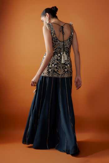 Shop Payal Singhal Blue Organza, Georgette Cut Work, Zari, Flower Vine Kurta Sharara Set at Aza Fashions Shop_Payal Singhal_Blue Organza, Georgette Cut Work, Zari, Flower Vine Kurta Sharara Set _at_Aza_Fashions