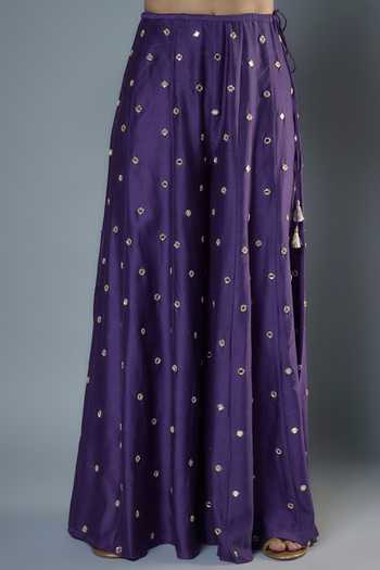 Payal Singhal_Purple Georgette, Lurex Tassels, Floral Birds Embroidered Kurta Sharara Set _Online_at_Aza_Fashions