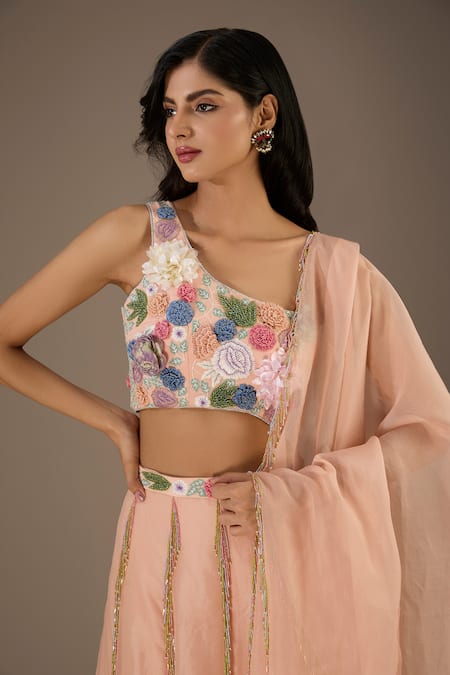 Buy Payal Singhal Pink Organza, Georgette Beads, Embroidery 3d Floral Hand Blouse Lehenga Set Online at Aza Fashions Buy_Payal Singhal_Pink Organza, Georgette Beads, Embroidery 3d Floral Hand Blouse Lehenga Set _Online_at_Aza_Fashions