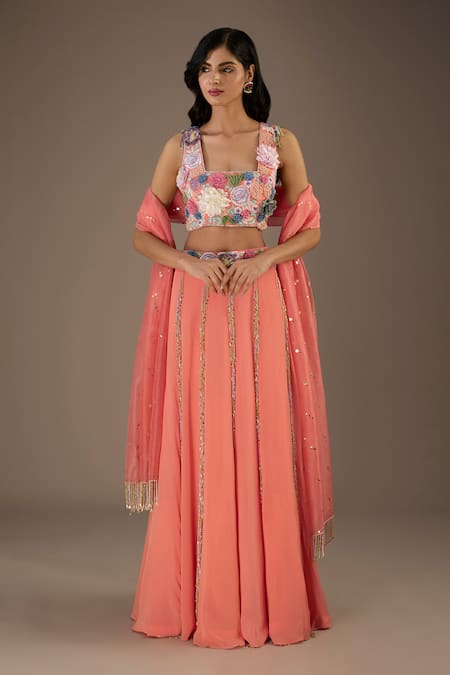 Payal Singhal Floral Bloom Hand Embroidered Blouse Lehenga Set 