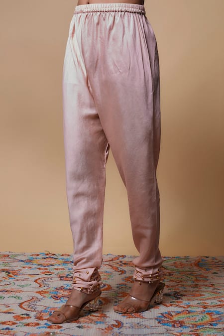 Payal Singhal_Pink Muslin, Silk Mirrors Split V-neck Mukaish Fern Embroidered Anarkali Set _Online_at_Aza_Fashions