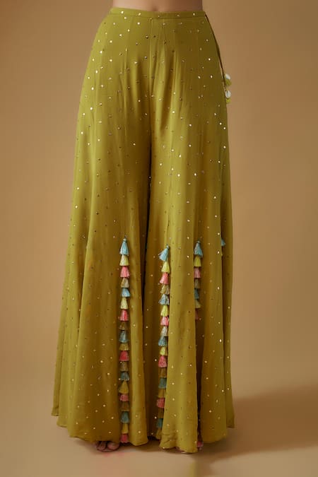 Payal Singhal_Green Georgette, Muslin Safari Embroidered Back Tie Up Choli With Sharara _Online_at_Aza_Fashions