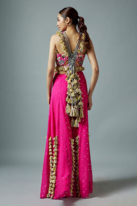 Payal Singhal Bird Bloom Embroidered Back Tie Up Choli With Sharara 