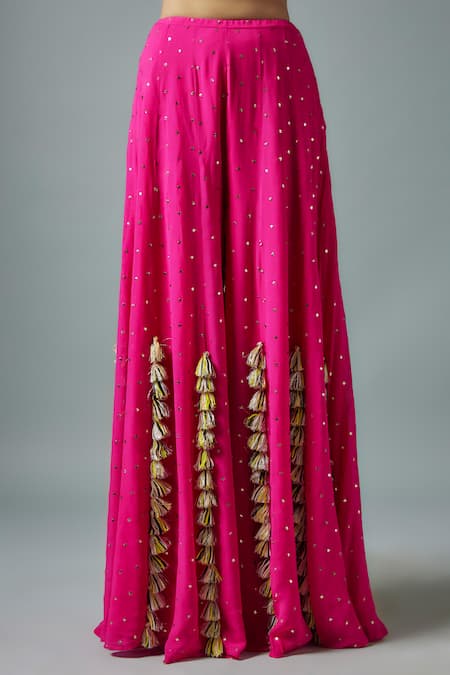 Payal Singhal_Pink Georgette, Muslin Bird Bloom Embroidered Back Tie Up Choli With Sharara _Online_at_Aza_Fashions