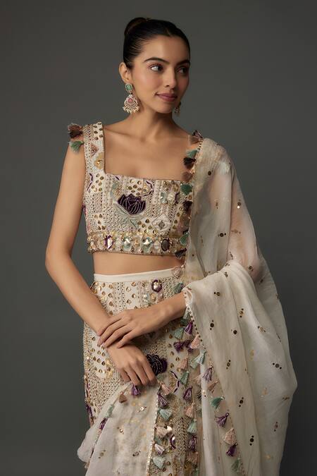 Buy Payal Singhal Off White Georgette, Muslin Sequins, Bahar Shamiyana Embroidered Lehenga Set Online at Aza Fashions Buy_Payal Singhal_Off White Georgette, Muslin Sequins, Bahar Shamiyana Embroidered Lehenga Set _Online_at_Aza_Fashions