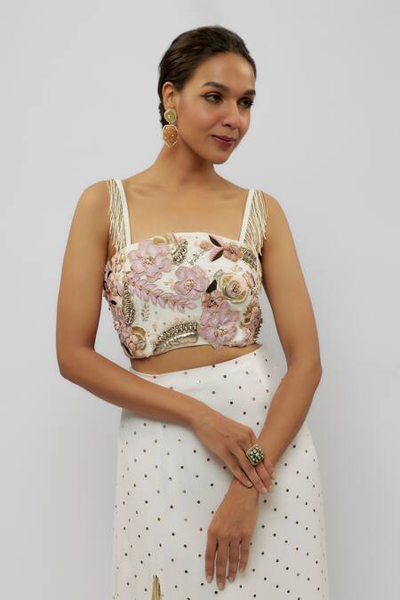Buy Payal Singhal Off White Georgette, Muslin 3d Garden Embroidered Choli With Mukaish Skirt Online at Aza Fashions Buy_Payal Singhal_Off White Georgette, Muslin 3d Garden Embroidered Choli With Mukaish Skirt _Online_at_Aza_Fashions