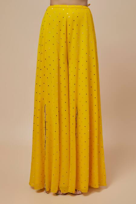 Payal Singhal Yellow Organza, Georgette Beads, Rosa Embroidered Back Tie Up Choli With Sharara Online at Aza Fashions Payal Singhal_Yellow Organza, Georgette Beads, Rosa Embroidered Back Tie Up Choli With Sharara _Online_at_Aza_Fashions