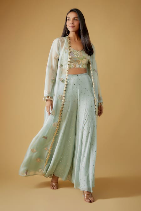 Payal Singhal Floret Embroidered Long Jacket & Sharara Set 