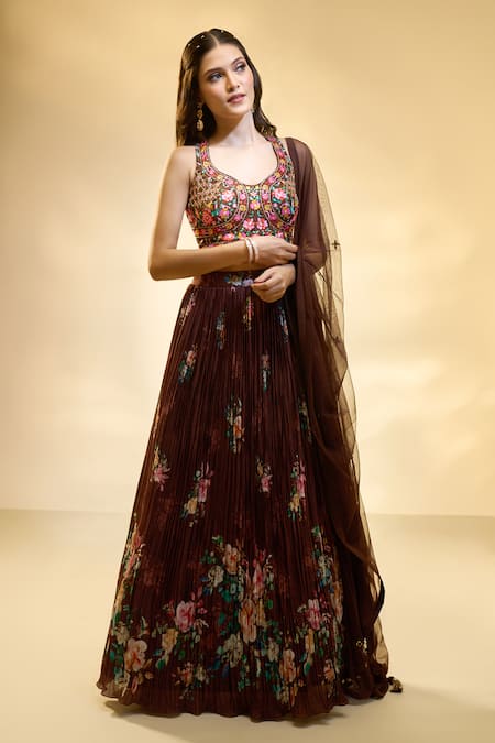 Aariyana Couture Floral Print Pleated Lehenga Set 