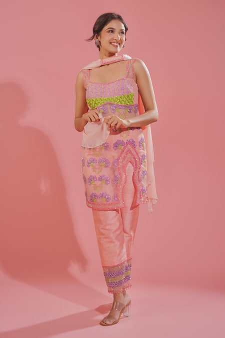 Tuhina Srivastava Floral Resham Embroidered Kurta Pant Set 