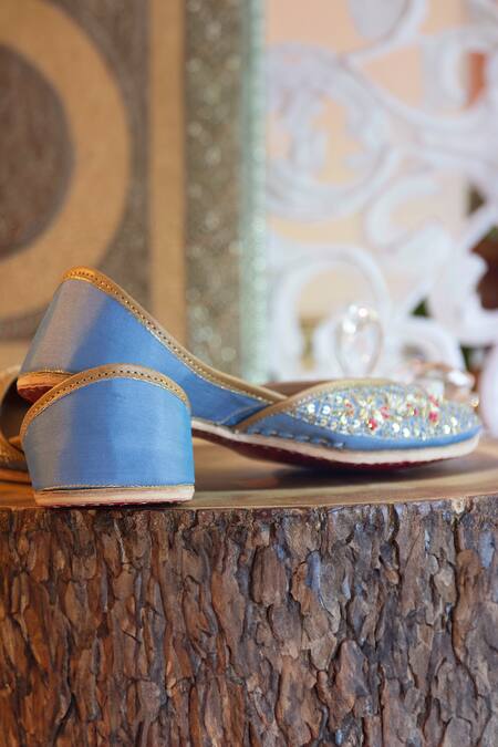 Amaryllis For Her_Blue Sequin Hazel Bloom Jaal Embroidered Juttis_at_Aza_Fashions