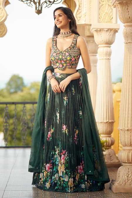 Alaya Advani Pleated Floral Print Lehenga Set 