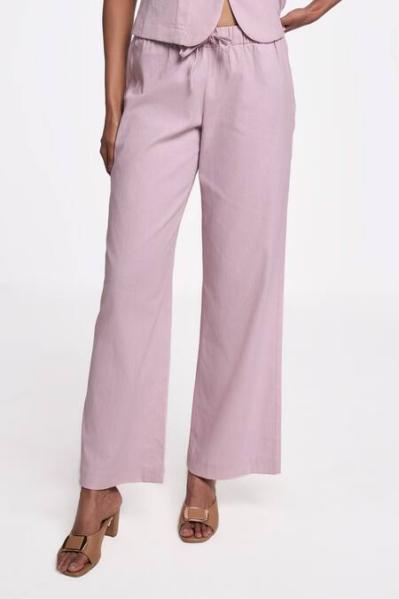 Terra Luna Pink 100% Organic Handloom Cotton Solid Dara Waist Tie Up Pant Online at Aza Fashions Terra Luna_Pink 100% Organic Handloom Cotton Solid Dara Waist Tie Up Pant _Online_at_Aza_Fashions