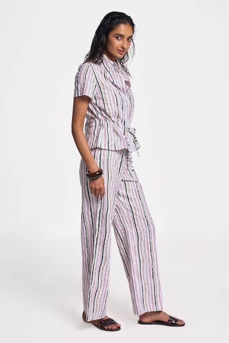 Terra Luna Multi Color 100% Organic Handloom Cotton Stripe Shirt Collar Danica Pattern Online at Aza Fashions Terra Luna_Multi Color 100% Organic Handloom Cotton Stripe Shirt Collar Danica Pattern _Online_at_Aza_Fashions