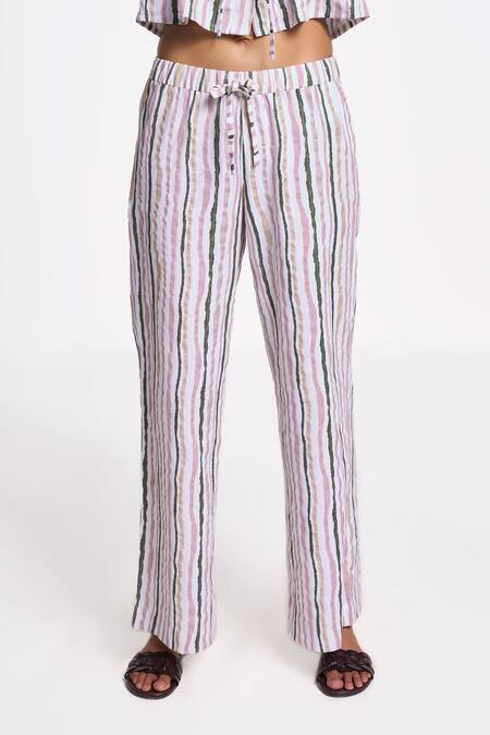 Shop_Terra Luna_Multi Color 100% Organic Handloom Cotton Stripe Dara Pattern Pant _at_Aza_Fashions