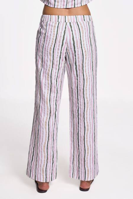 Terra Luna_Multi Color 100% Organic Handloom Cotton Stripe Dara Pattern Pant _Online_at_Aza_Fashions