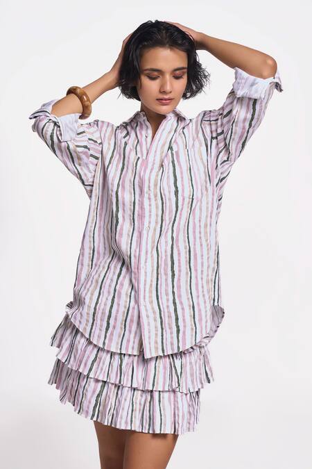 Terra Luna Multi Color 100% Organic Handloom Cotton Stripe Shirt Collar Leda Patterned Online at Aza Fashions Terra Luna_Multi Color 100% Organic Handloom Cotton Stripe Shirt Collar Leda Patterned _Online_at_Aza_Fashions