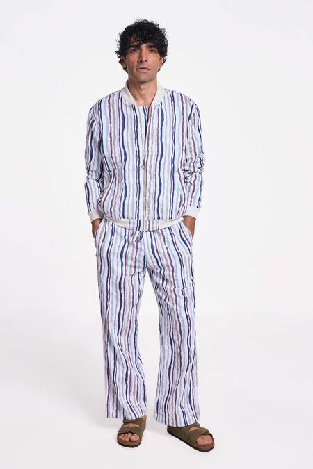 Terra Luna Multi Color Handloom Cotton Striped Constellation Bomber Jacket Online at Aza Fashions Terra Luna_Multi Color Handloom Cotton Striped Constellation Bomber Jacket _Online_at_Aza_Fashions