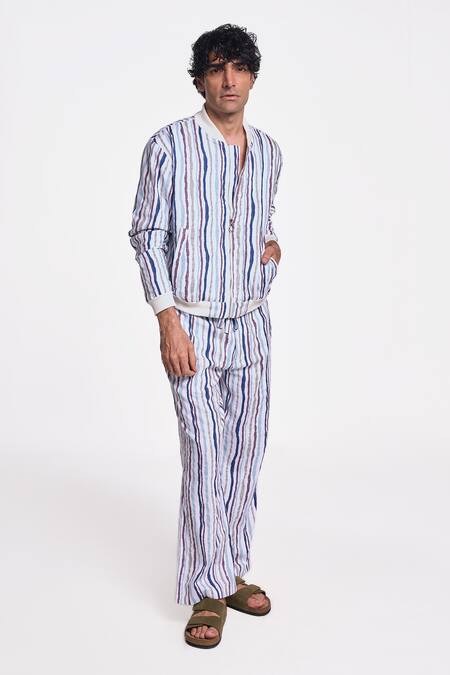 Buy Terra Luna Multi Color Handloom Cotton Striped Constellation Bomber Jacket Online at Aza Fashions Buy_Terra Luna_Multi Color Handloom Cotton Striped Constellation Bomber Jacket _Online_at_Aza_Fashions