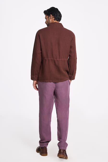 Shop_Terra Luna_Brown Handloom Cotton Felis Linen Twill Shirt _at_Aza_Fashions