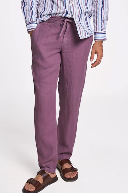 Shop Terra Luna Purple Linen Twill Crux Pant at Aza Fashions Shop_Terra Luna_Purple Linen Twill Crux Pant _at_Aza_Fashions