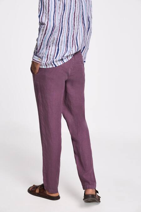 Terra Luna Purple Linen Twill Crux Pant Online at Aza Fashions Terra Luna_Purple Linen Twill Crux Pant _Online_at_Aza_Fashions