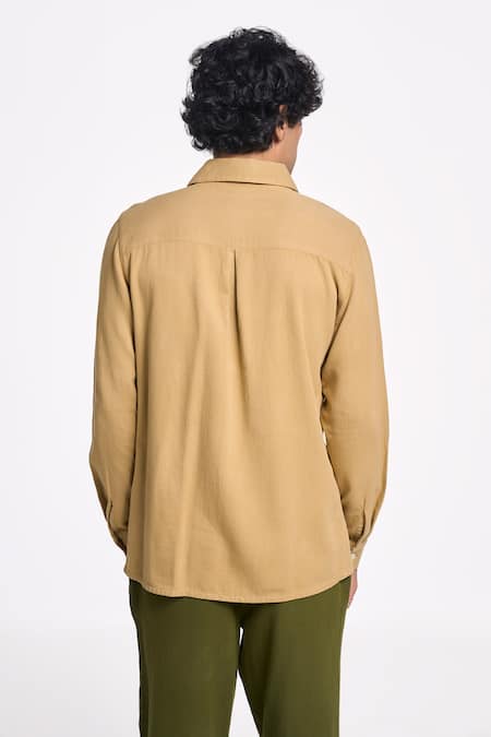 Shop Terra Luna Brown Handloom Cotton Alto Solid Chest Pocket Detail Shirt at Aza Fashions Shop_Terra Luna_Brown Handloom Cotton Alto Solid Chest Pocket Detail Shirt _at_Aza_Fashions