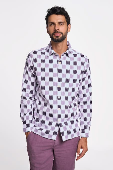 Terra Luna Alto Ikat Swish Checkered Pattern Shirt 