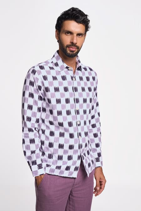 Terra Luna Alto Ikat Swish Checkered Pattern Shirt 