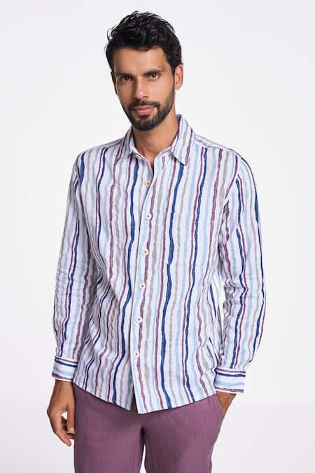 Terra Luna Multi Color Handloom Cotton Constellation Striped Alto Pattern Shirt 